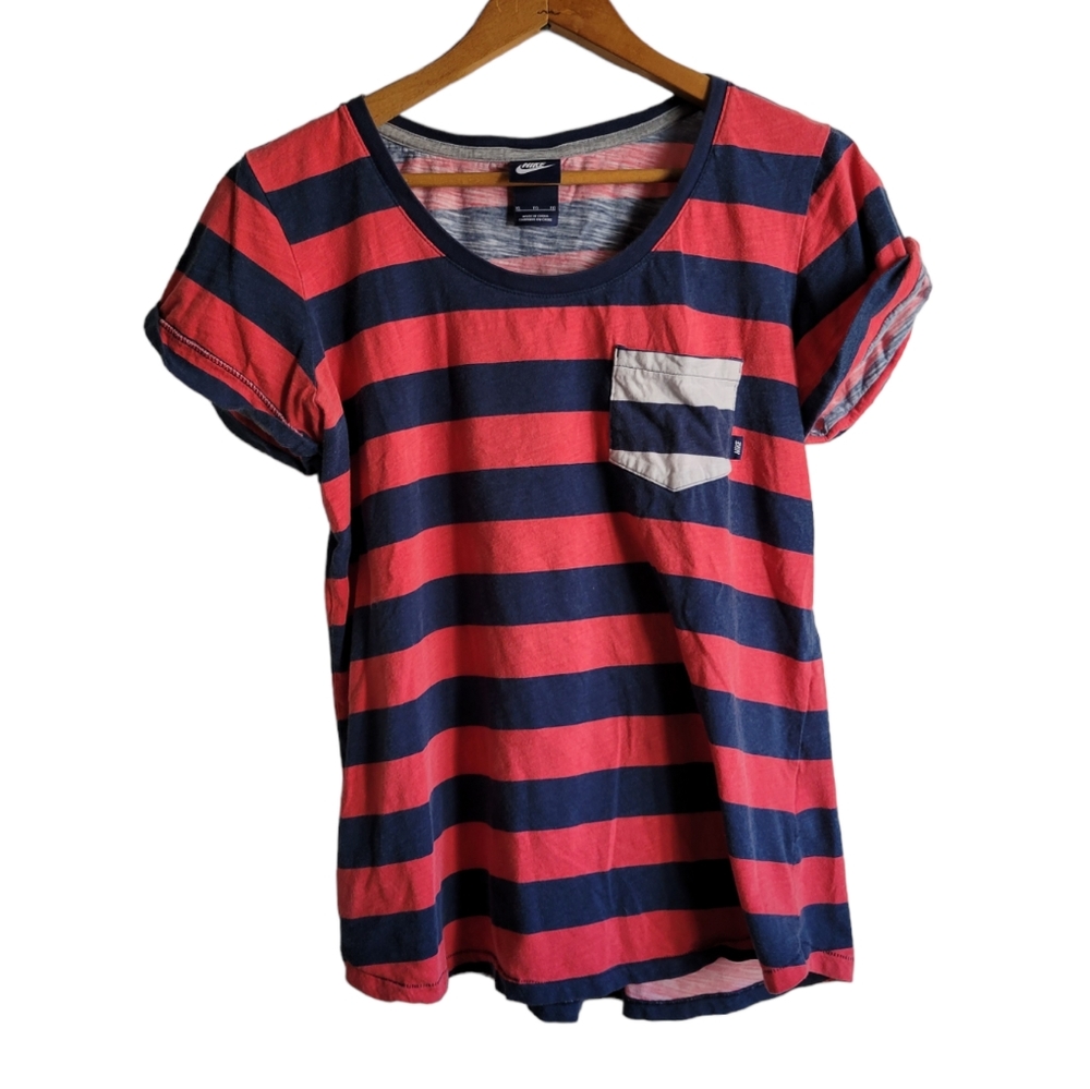 NIKE Womens Striped Short Sleeve Pocket Tee XL